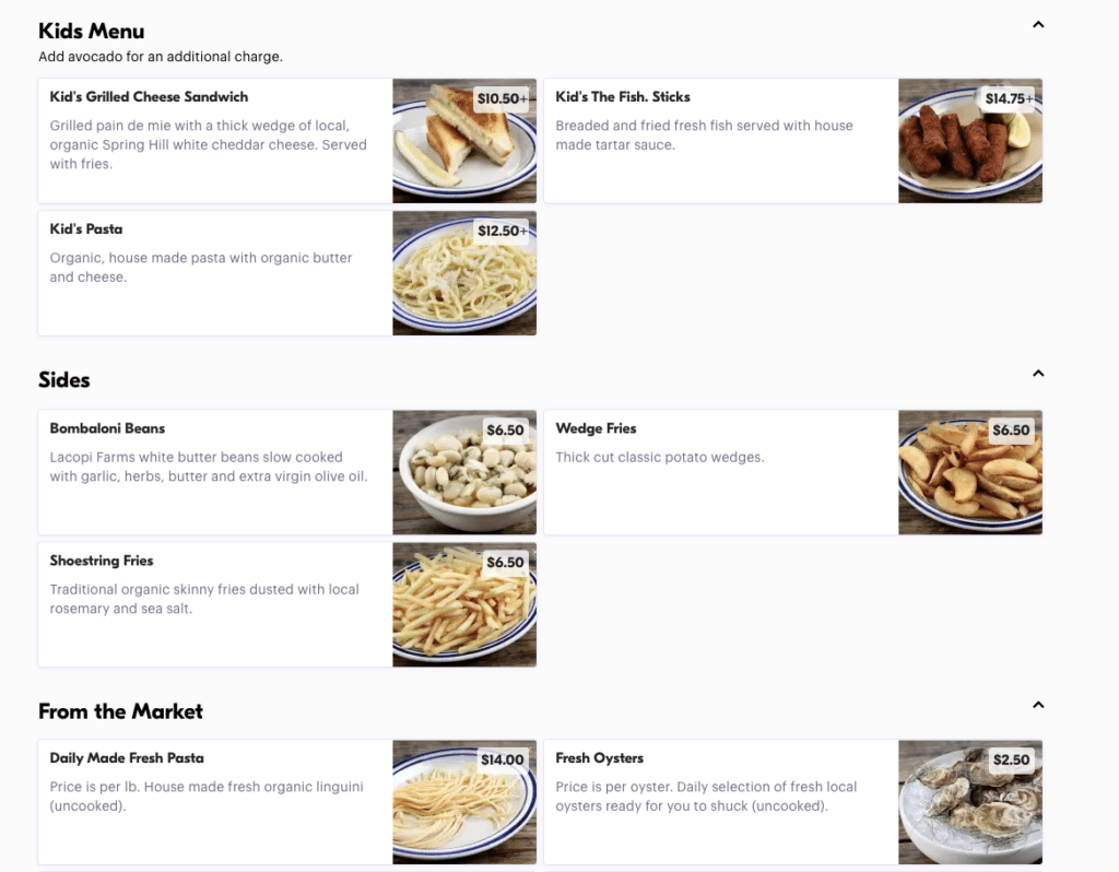 example of food photos in a delivery menu
